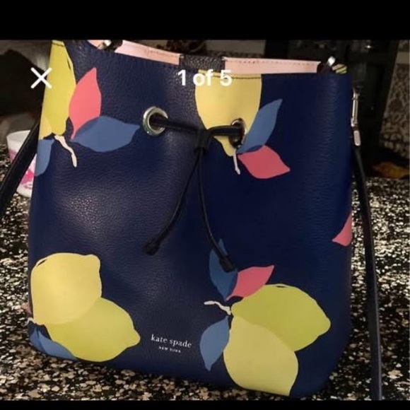 Kate Spade Navy Bag with Lemon and Leaf Design - Picture 1 of 3